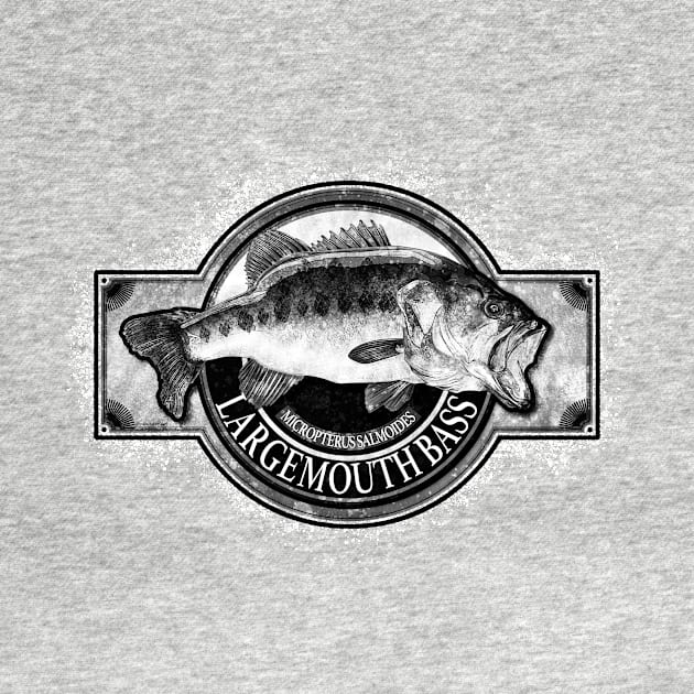 Largemouth Bass Vintage Black & White by fishweardesigns